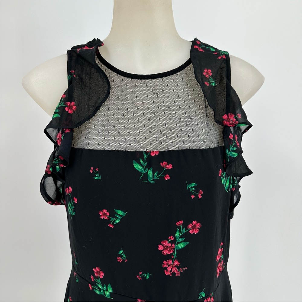 EXPRESS Maxi Floral Sheer Mid Lined Maxi Dress Size 8 Black - Picture 4 of 11